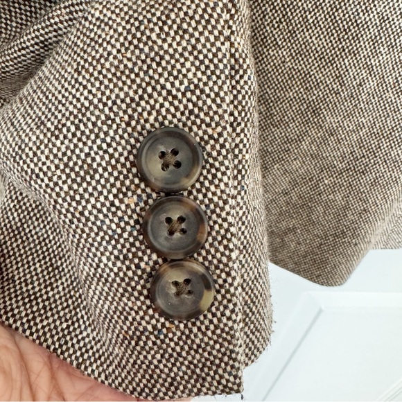 VINTAGE Banana Republic Wool Silk Blend Brown Tweed Blazer Jacket - Picture 9 of 11